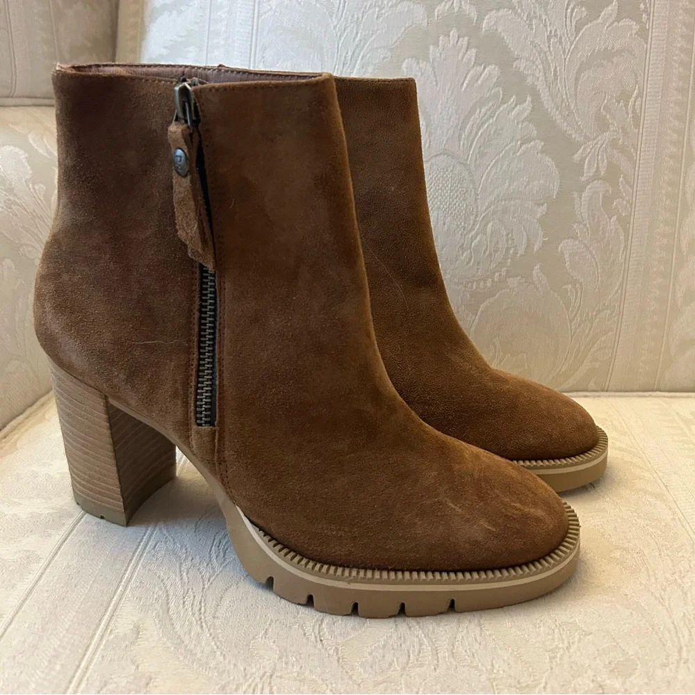 Paul Green Sloane Ankle Boots Size 8 Lug Sole Block Heel Brown Suede NEW $485